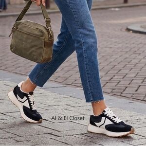 Steve Madden Kendrix Black White Lace-Up Sneakers Women’s Sz 8 New With Box